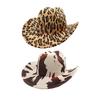 Elegante Cappello a Cilindro Stile Western con Ampia Falda Fedora con Fantasia Leopardata per Donne Uomini Unisex Copricapo Vintage per Feste