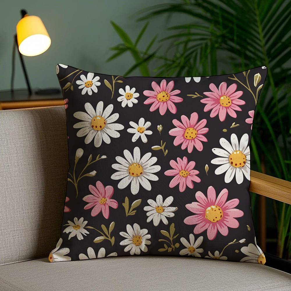 

Elegant Single Printed Flowers Pillow Case Anti-dustmite Pillowcase Invisible zipper silky short plush Sofa cushion cover 12x12Inch