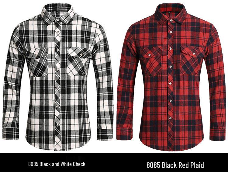 2025 Men's Plus Size Plaid Long Sleeve Shirt with Double Pockets
