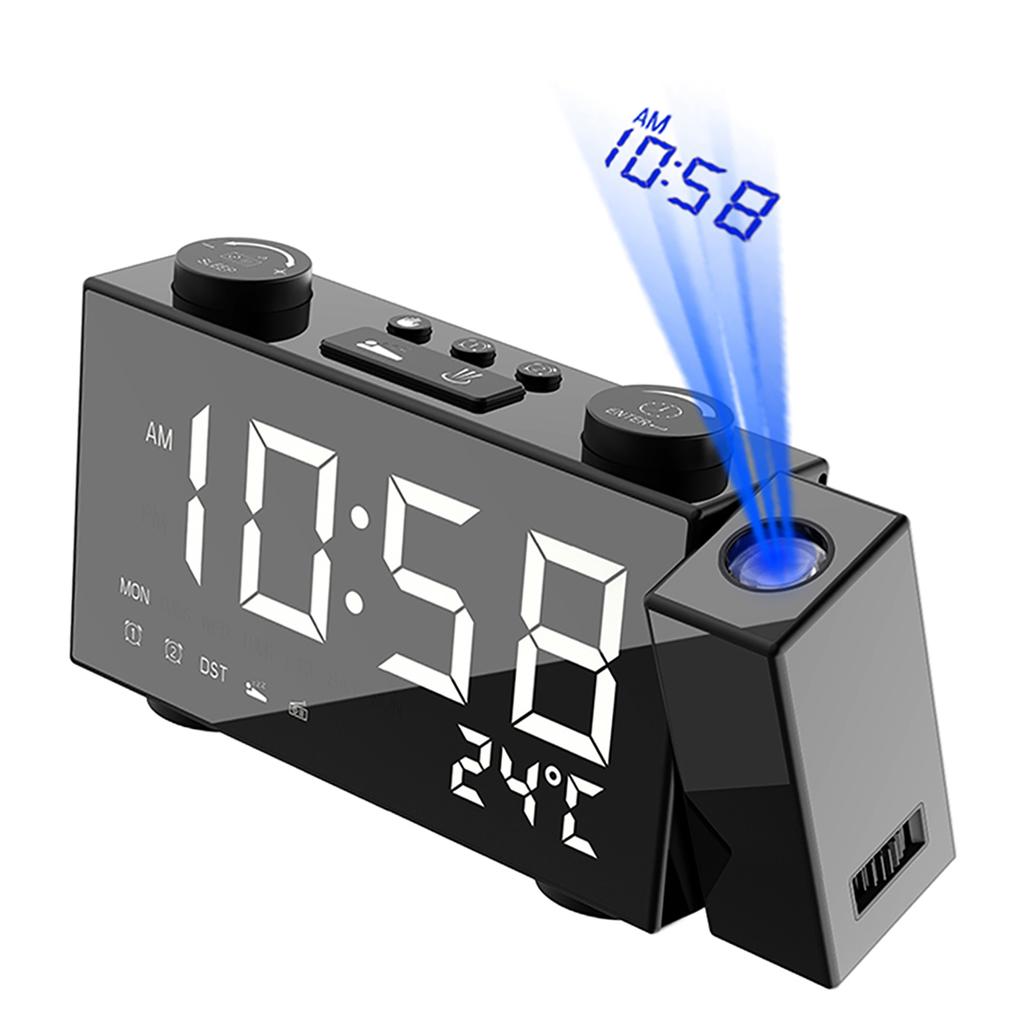 6 Inch Digital FM Projection Radio Alarm Clock 4 Brightness Adjustment 3 Time Displays Dual Alarm
