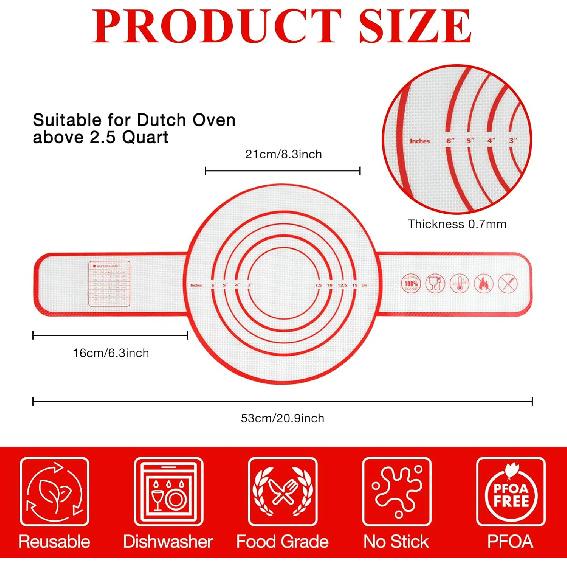 Silicone Bread Sling for Dutch Oven Baking Mat With Extra Long Handles Sourdough Bread Baking Supplies Non-Stick Silicone Mat Reble Heat Resistant