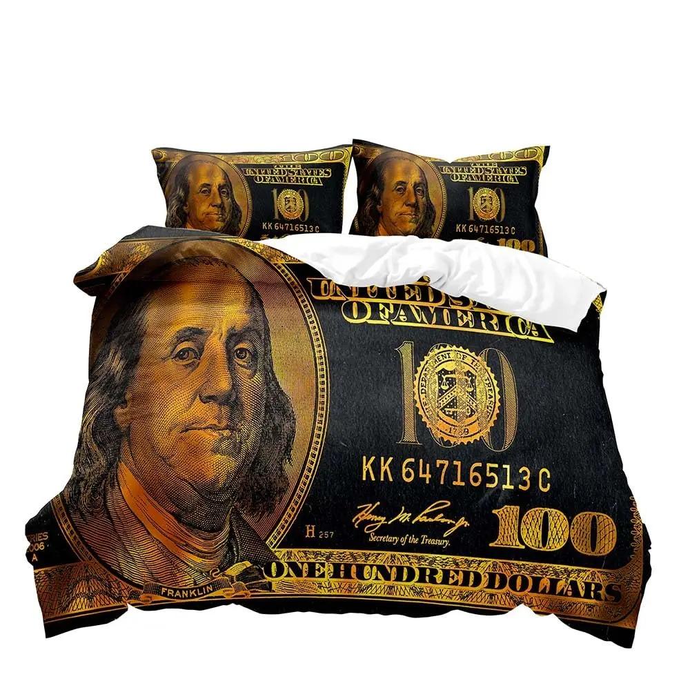 

Роскошный пододеяльник с изображением денег, черный комплект постельного белья, пододеяльник с изображением долларовых купюр, декор для спальни для мужчин, 2 наволочки, 3 предмета 70x133cm 2pcs