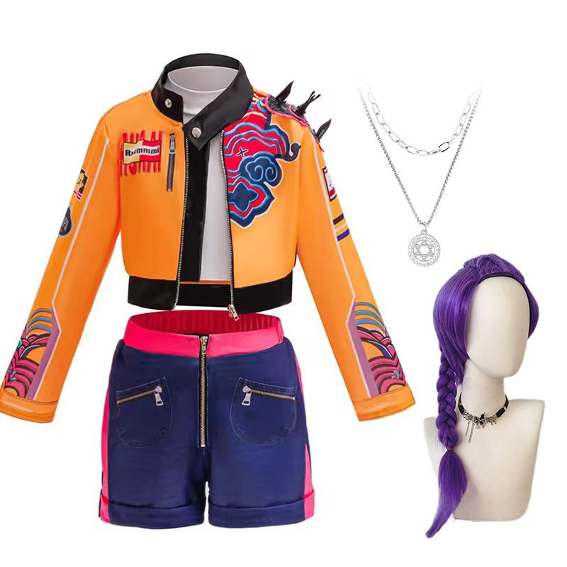 Costume de Cosplay Chasseur Chanteur Kpop pour Filles, Costume pour Fête d'Anniversaire Spectacle sur Scène, Costume d'Halloween 4 pièces pour Enfants