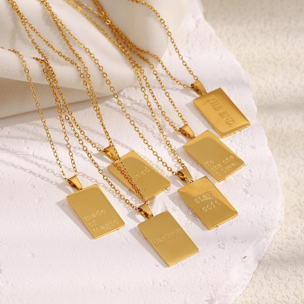 MamacitaSlay New Vintage Couple Jewelry Motto Engraved Square Pendant Necklace 18k Gold Plated Necklaces for Women Men Jewelry