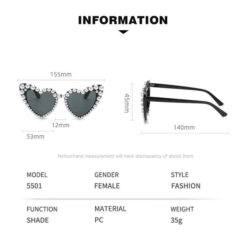 Heart Shape Large Frame with Pearl Sunglasses Women Men Fashion Sun Glasses Shades Vintage Retro UV400 Eyewear for Female