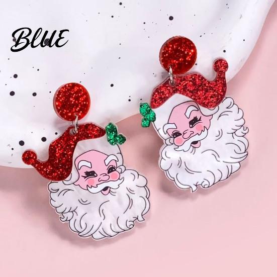 Fashionable Santa Claus Earrings Dangle Funny Christmas Glitter Charm Elegant
