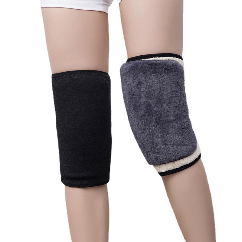 Velvet-Lined Windproof Knee Pads with Double-Layer Velcro Closure and Thickened Imitation Lambskin