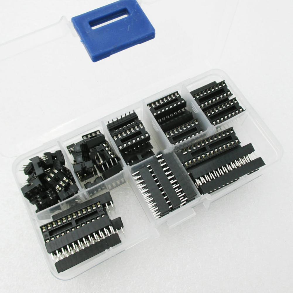 66pcs Ic Socket Box Kit Plug-in Chip Socket 6pin 8pin 14pin 16pin 18pin 20pin 24pin 28pin 8 Values