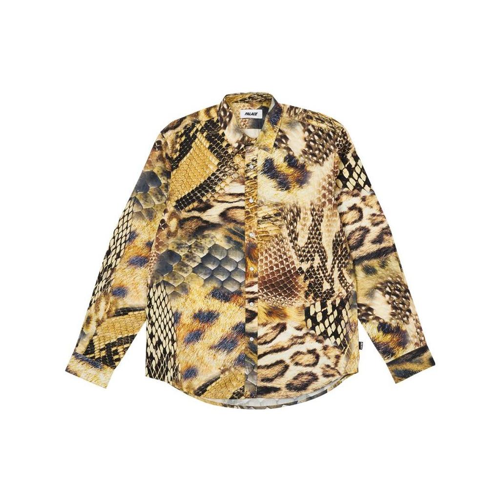 Palace FW23 Animal Print Button-Down Long Sleeve Shirt Unisex Tops Yellow P25SHT008