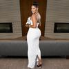 Women's Fashion Sexy Lace Backless Spaghetti Strap Dress with Brooch