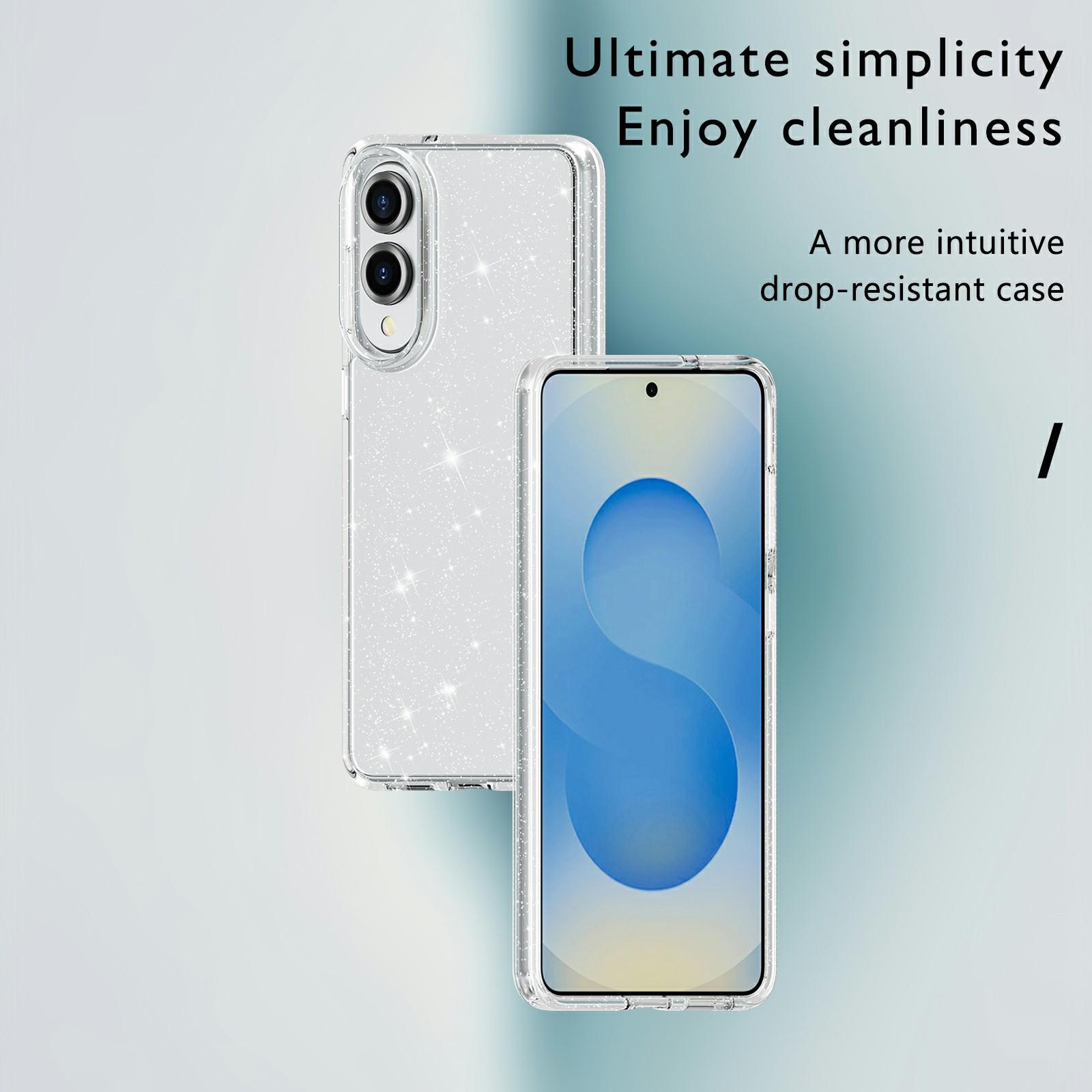 

For Samsung Galaxy S25 Edge Case Sparkly Powder Glitter Shiny Soft TPU+Hard PC Back Cover White
