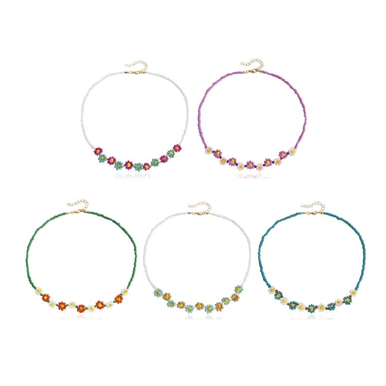 Korean Sweet Cool Flower Charm Beaded Pendant Necklace for Women Girls Fashion
