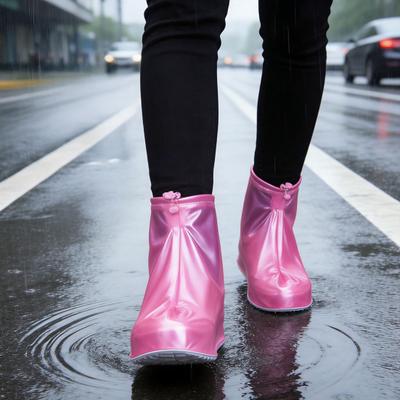 1 Pair Rainproof Shoe Covers Thickened PVC Waterproof No Seam Zipper Wide Opening Non-slip Shoe Protectors