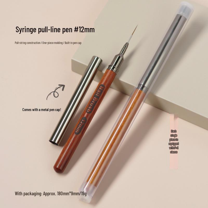 Sandalwood Handle Ultra-Fine Nail Art Liner Brush with Cap - Japanese Style High-End Salon Tool