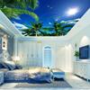 Tapet de Plafon Cer Albastru Nori Albi Cocotieri Pictură Murală Dormitor Living Tapet de Plafon