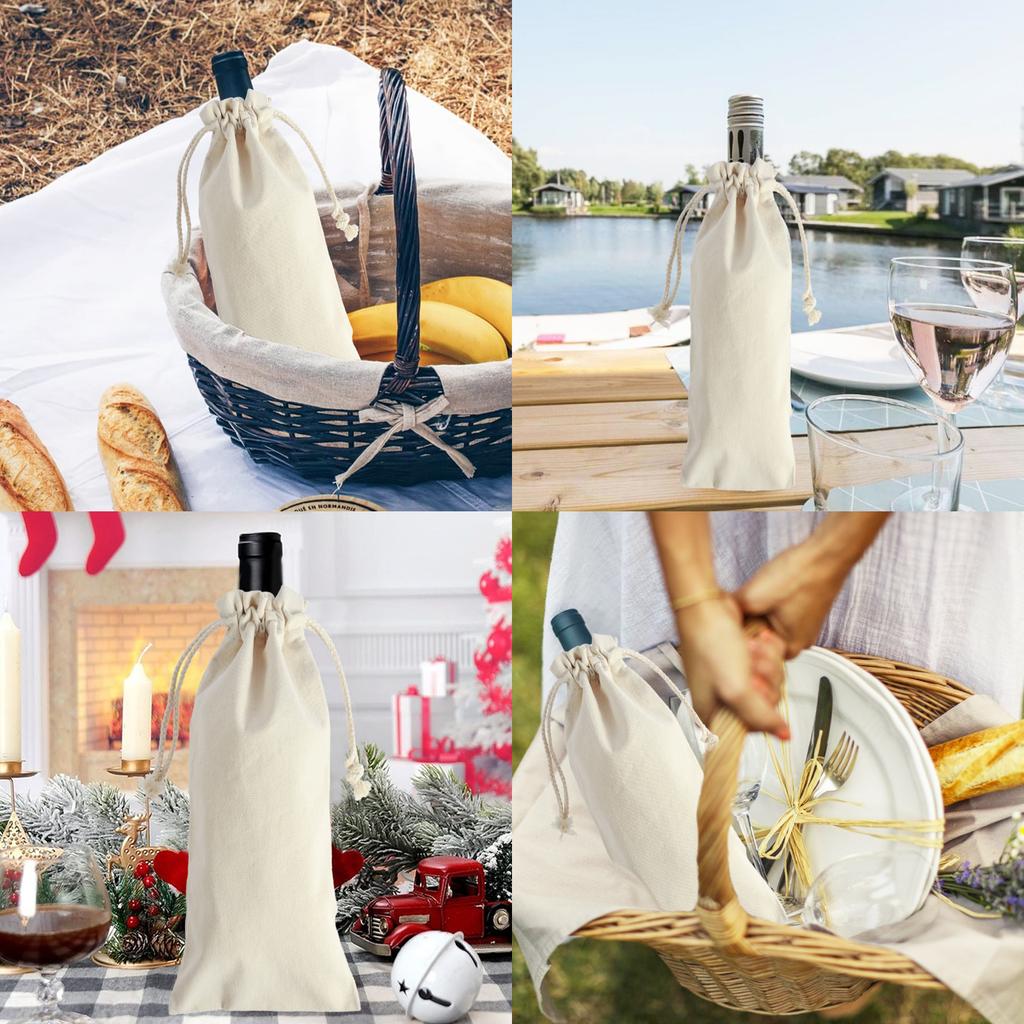 10Pcs Sublimation Wine Bottle Bags Reusable Wine Bottle Gift Bags Drawstring Bulk Blank Canvas Wine Bags For DIY Heat Transfer
