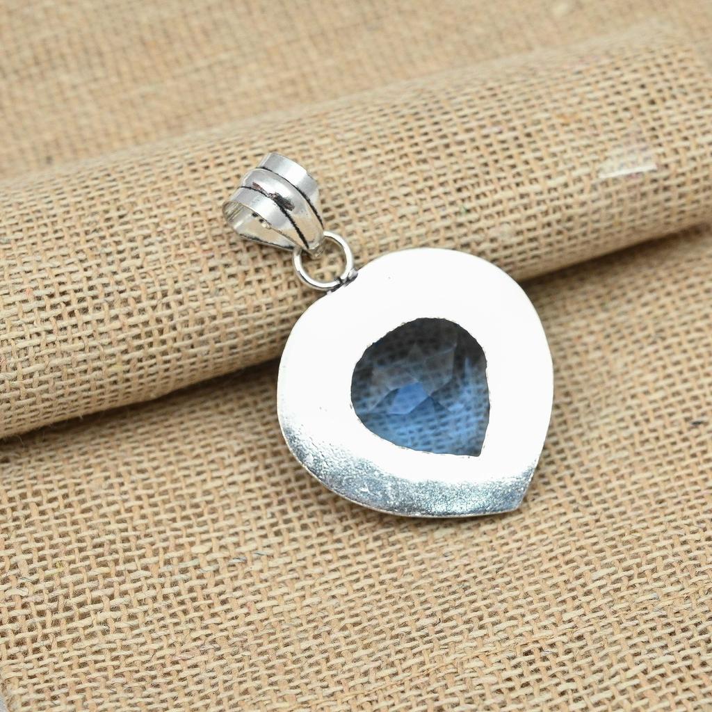 Blue Topaz Gemstone 925 Sterling Silver Handmade Pendant Wedding Gift Jewelry
