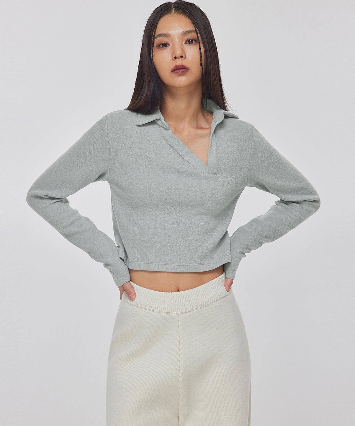Top Girl Unbalanced Collar Long Sleeve Top_T326Tp114 Pale Grey/Xs-S