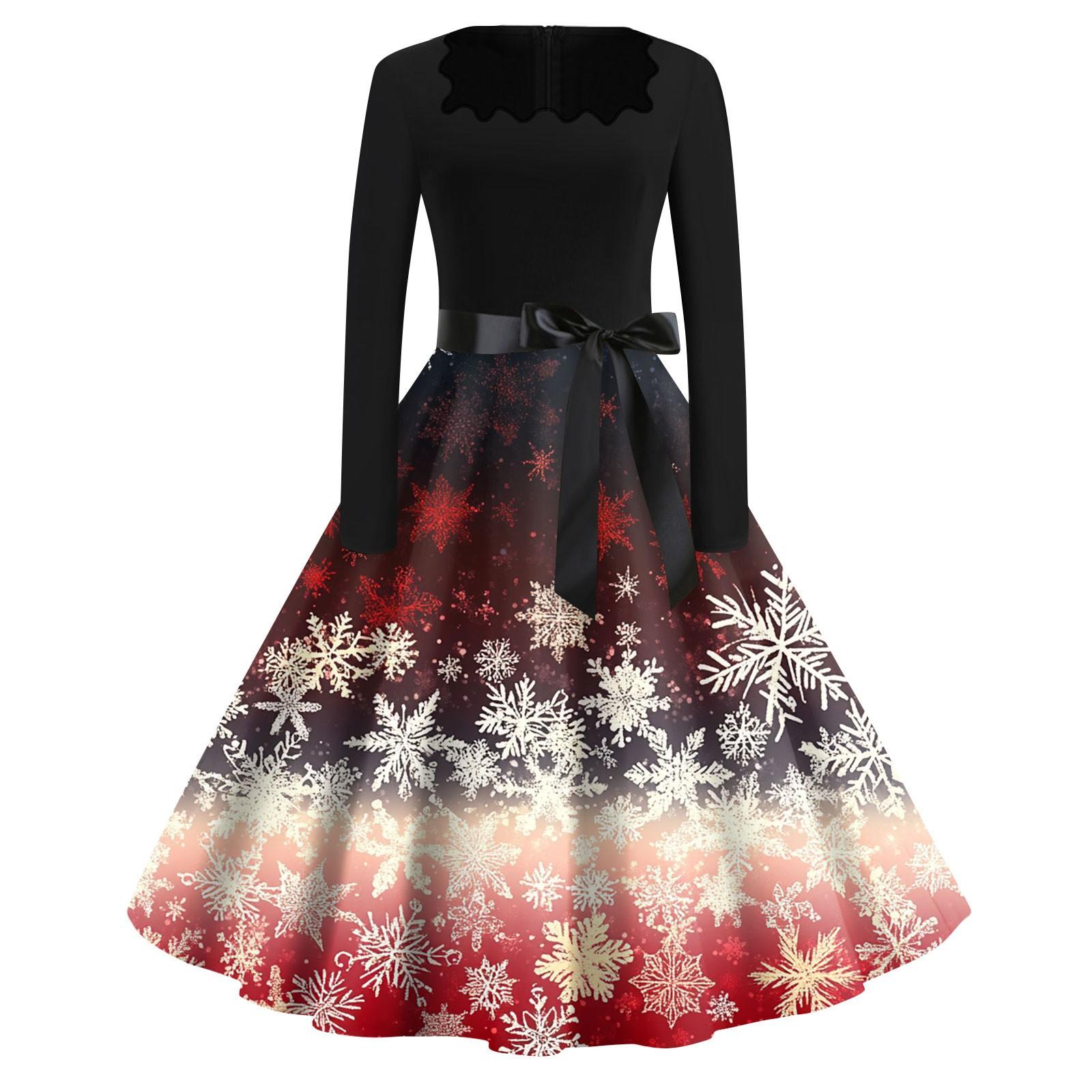 

Женская мода с круглым вырезом, повседневные тонкие рождественские платья с длинным рукавом и принтом M хаки