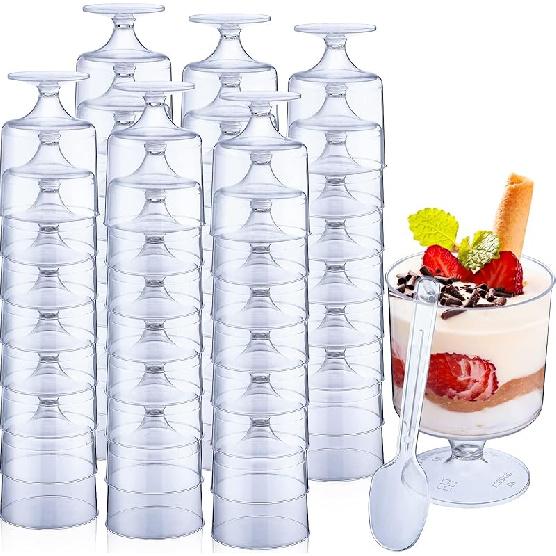 Nuogo 200 Pcs Dessert Cups with Spoons 100 Pcs 5 oz Mini Clear Plastic Parfait Cup with 100 Spoon Disposable Dessert Goblets Appetizer Cup for Summer