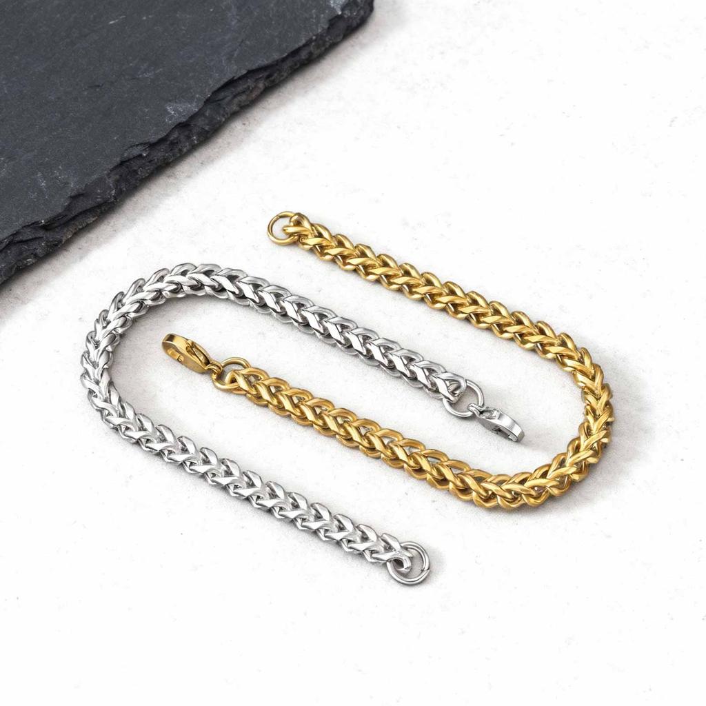Bali Foxtail Chain Bracelet for Men,God Color Single Franco Link Chain Bracelets,Classic Chain Jewelry Gift