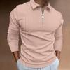Zipper Striped Long Sleeved Men's Polo Shirt