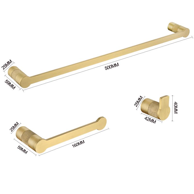 Brushed Gold Bathroom Accessories Towel Bar Bath Robe Hook Brass Knurled Bathroom Hardware Set Shelf for Towels Paper Tissue Hol