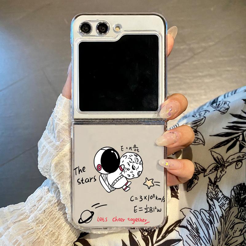 

Модный чехол для телефона с принтом лунного астронавта из 2 предметов для Samsung Galaxy Z Flip6 Flip5 Flip4 Flip3 с узором, прочный противоударный прозрачный складной чехол из ПК Samsung Z Flip5