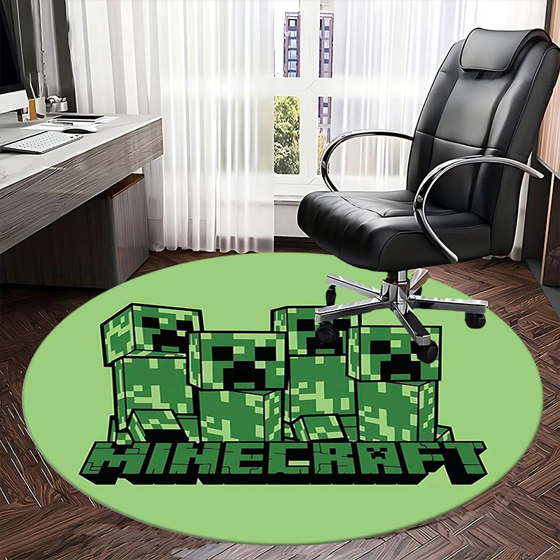 Minecraft Creeper Stolmatta Rund Matta-Kontorsmatta, Maskintvättbar, Halkfri, Lämplig för Vardagsrum, Sovrum