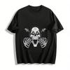 Skull Headphone Guitar Print Cool Rock Style Tee Pure Cotton T-shirt