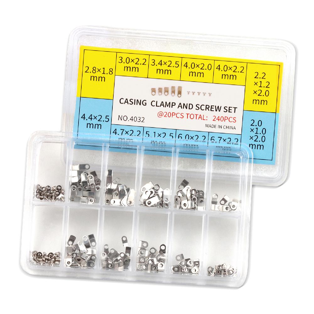 240pcs/box 12 Sizes Steel Watch Movement Fixing Adapters Casing Clamp Securing Screws Watch Repair Tool Accessory for Watchmaker