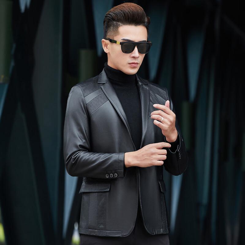 Fu Ting Men's Slim Fit Business Sheepskin Leather Jacket