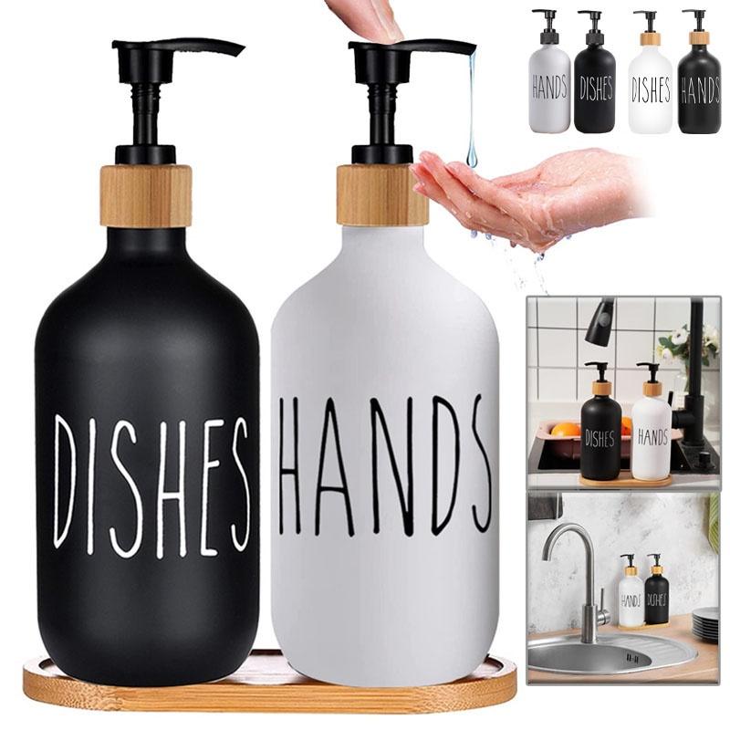 Set di 4 distributori di sapone da 300 ml, dispenser di sapone per doccia, in plastica, ricaricabile, con imbuto, etichette impermeabili, bottiglie di shampoo vintage, da riempire per cucina, bagno