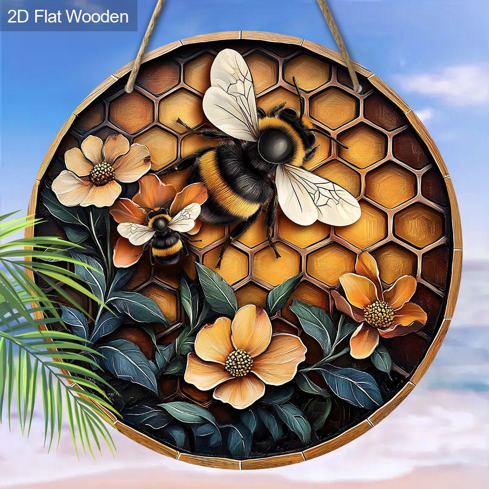 Garden Decoration, Wooden Hanging Decorative Signs, Bee Patterns, 2D Graphic Products, Housewarming Gifts for Friends