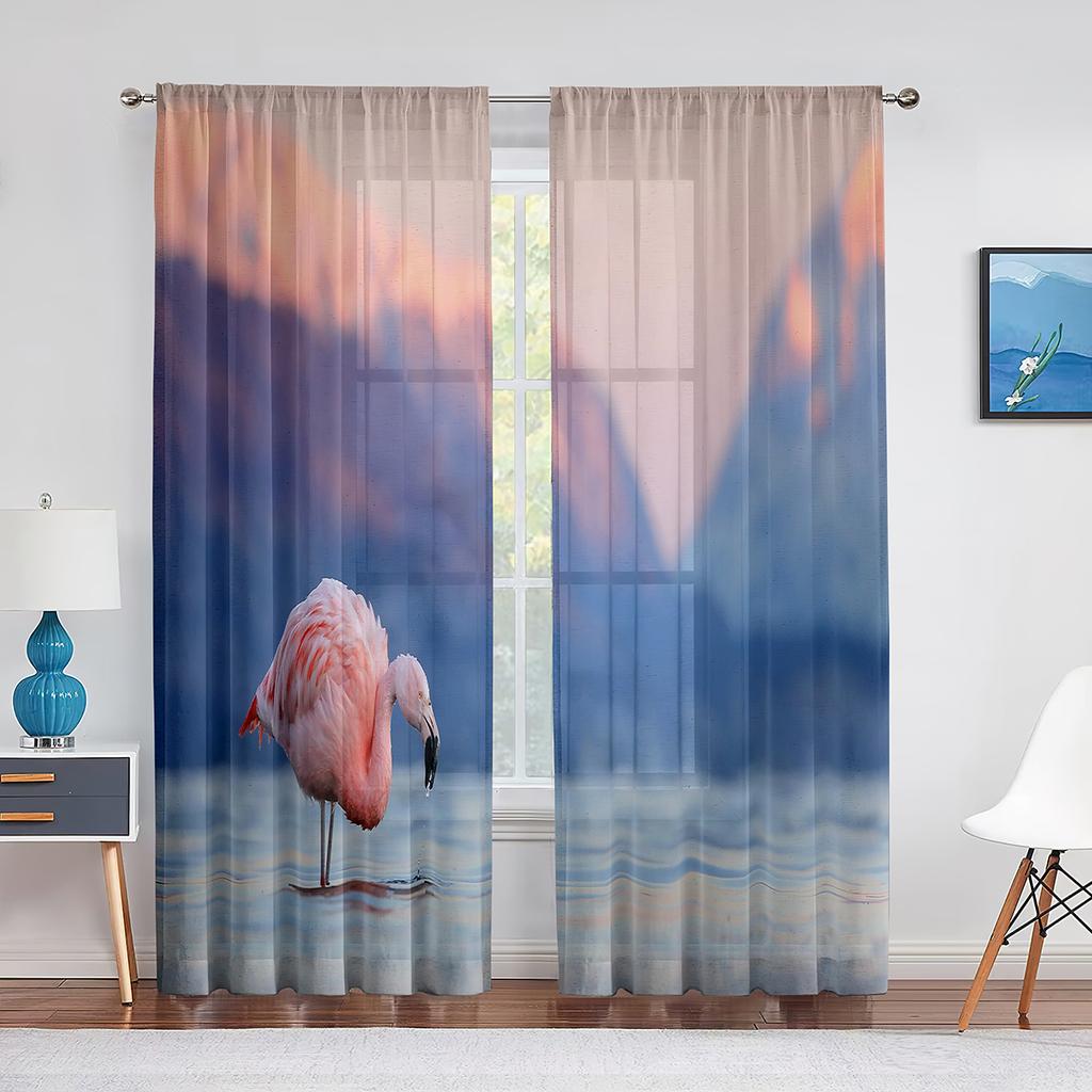 Różowe flamingi tropikalne ptaki romantyczna miłość przezroczyste firanki z woalu do salonu tiulowa firana okienna do sypialni i kuchni