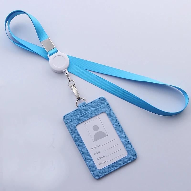 Retractable Lanyards ID Badge Holder Leather Bank Bus Pass Card Case Cover Men Women's Bank Credit Card Holder Strap Cardholder