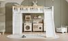 Loft Bed, With Children's Slide, Wardrobe and Storage Cabinet Under the Bed, Four-Sided Fence Pine + MDF + Plywood, White+Natural, 90x200cm