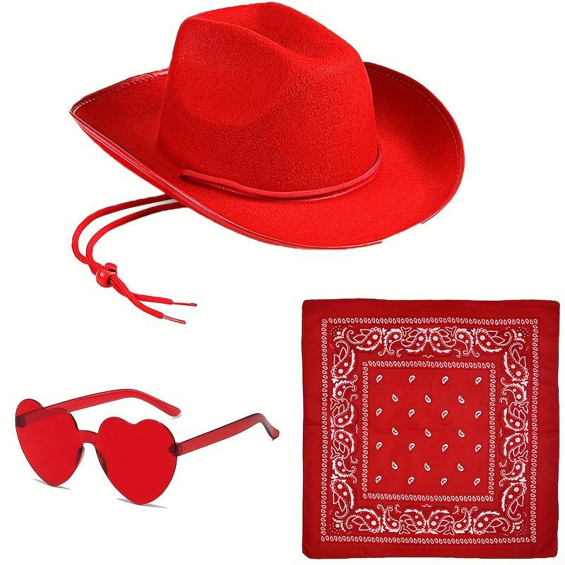 Pink Cowboy Hat, Black & White Scarf, Denim Hat Three-Piece Set