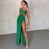 Western Style Sloping Shoulder Dress Solid Pullover Sexy Backless Evening Dress Long Socialite Style Split Skirts