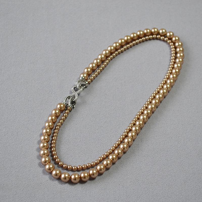 

Корейское роскошное циркониевое колье с двойным слоем искусственного жемчуга