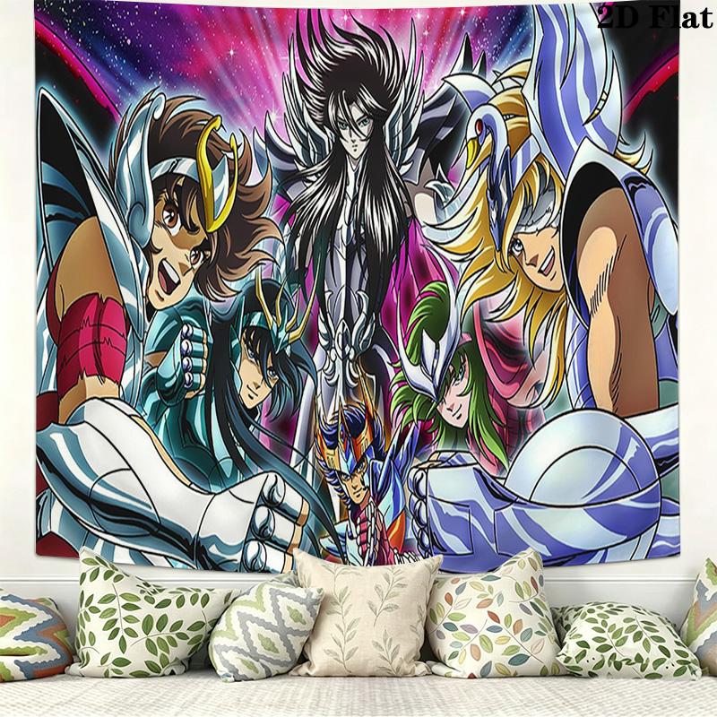 Anime Saint Seiya Wall Tapestry Aesthetic Wall Hanging Printed Fabric Blanket Decorative Tapestries for Bedroom Living Room Home Decor