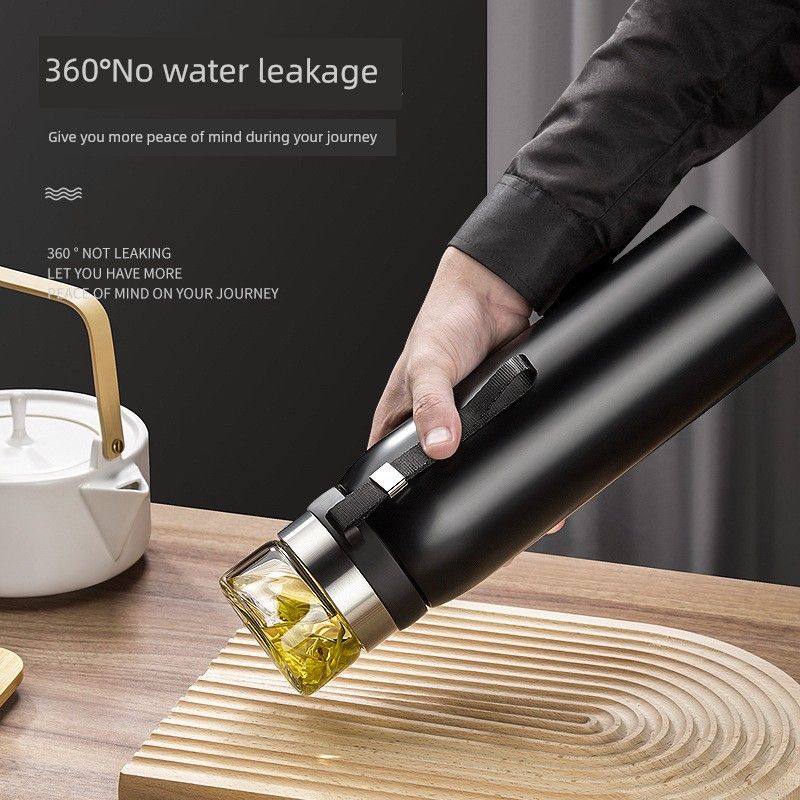 Large-Capacity Thermos Cup for Men, High-End Portable Stainless Steel Water Cup, Large Tea-Water Separation Tea Cup for Personal Use