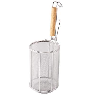 Ticari Makarna Tenceresi 20cm Ahşap Saplı Yüksek Kaliteli Paslanmaz Çelik Çift Çerçeve Yapısı Spagetti Süzgeci Kevgir 18-8