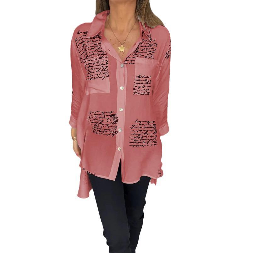 Europäische und amerikanische Mode Damen Locker geschnittenes Schwalbenschwanz-Hemd mit sexy Print für Frühling/Sommer
