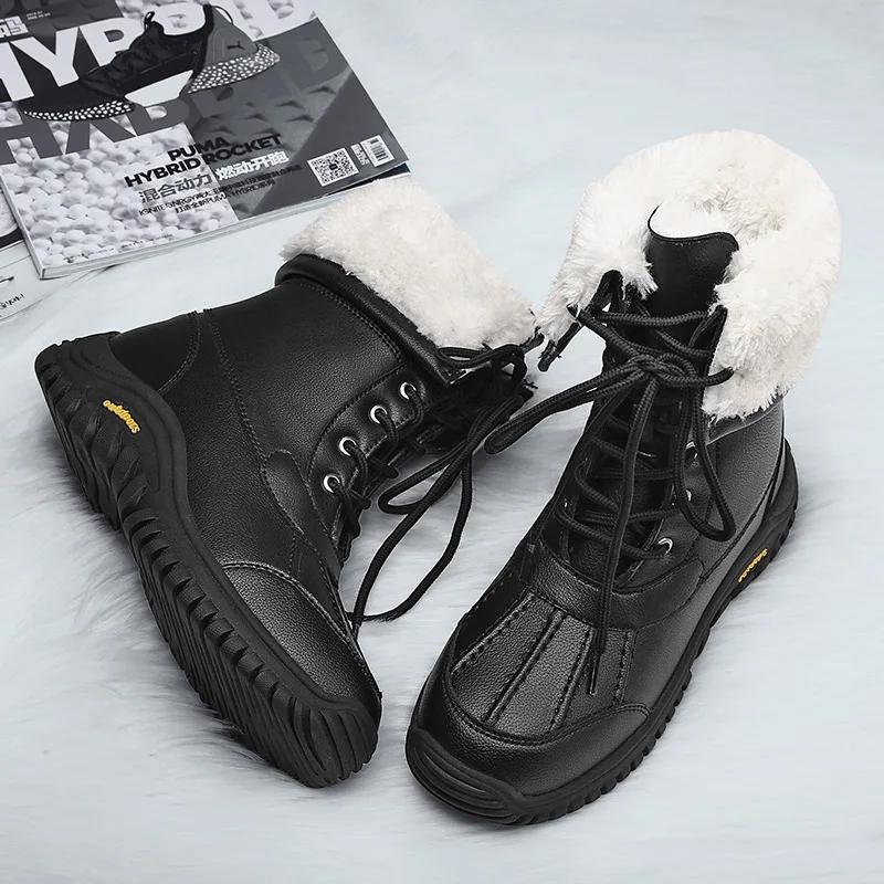 

High-top Cotton Boots Women s Winter Outdoor Snow Boots Non-slip Plus Fleece Thickened Boots Warm Large Size Fashion Shoes 42 чёрный