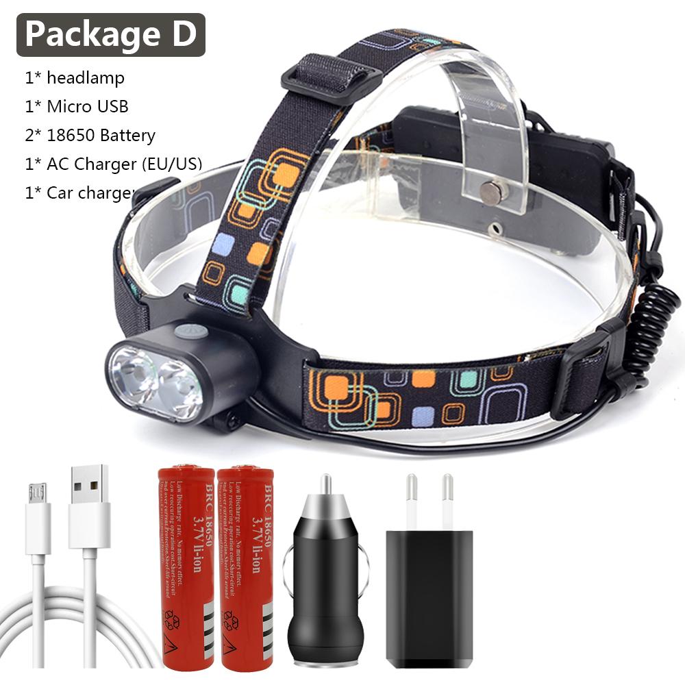 

XM-L T6 Налобный фонарь Фонарик 18650 Батарея Светодиодные лампы Кемпинг/Велоспорт 3 режима Package D