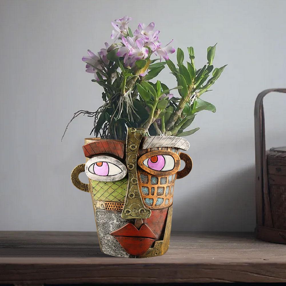 Resin Abstract Beauty Face Flower Pot Funny Face Flower Pot Colorful Face Abstract Planter Art Flower Pot for Plant Lover Gift