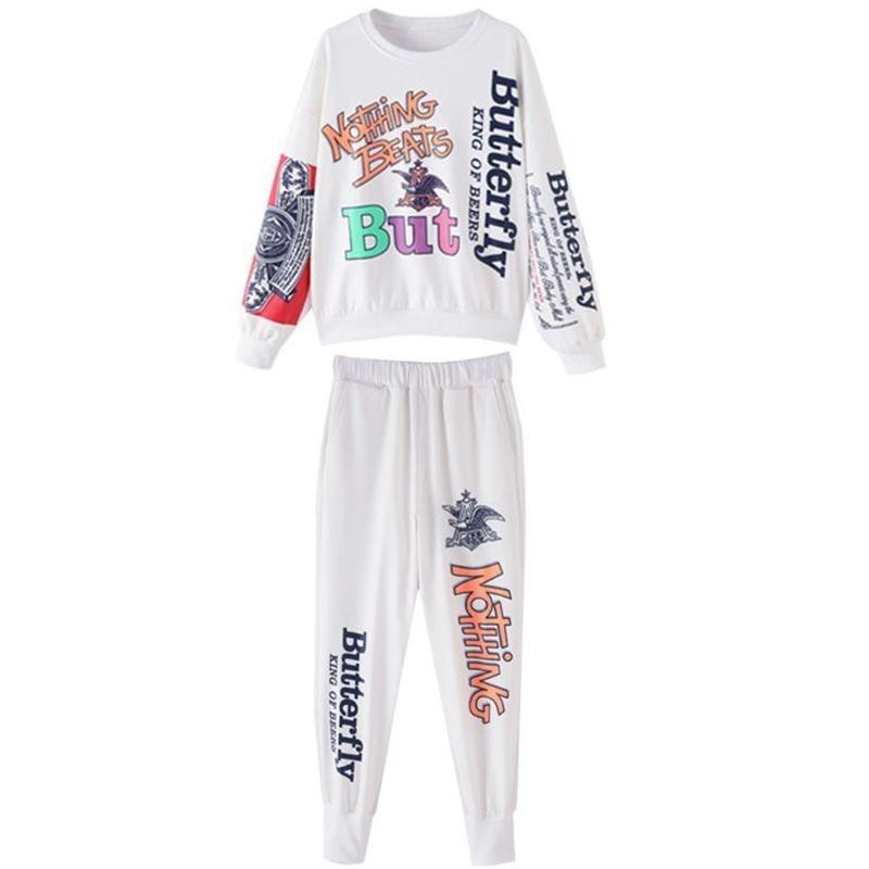 Costum la modă pentru sport și petrecere a timpului liber Hip Hop, pentru femei, primăvară și toamnă, modă largi, pulover cu mânecă lungă, pantaloni, set din două piese, mărime mare