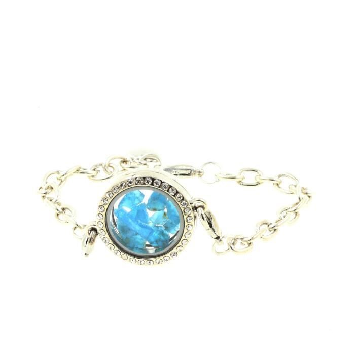 Bracelet en cristal - ABIJOUX - Médaillon 25 mm - Apatite bleu néon - Acier inoxydable - Ajustable