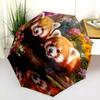 Two Red Pandas Pattern, Automatic Folding Umbrella, Portable and Foldable Design, 8 Ribs, a Christmas or Birthday Gift.